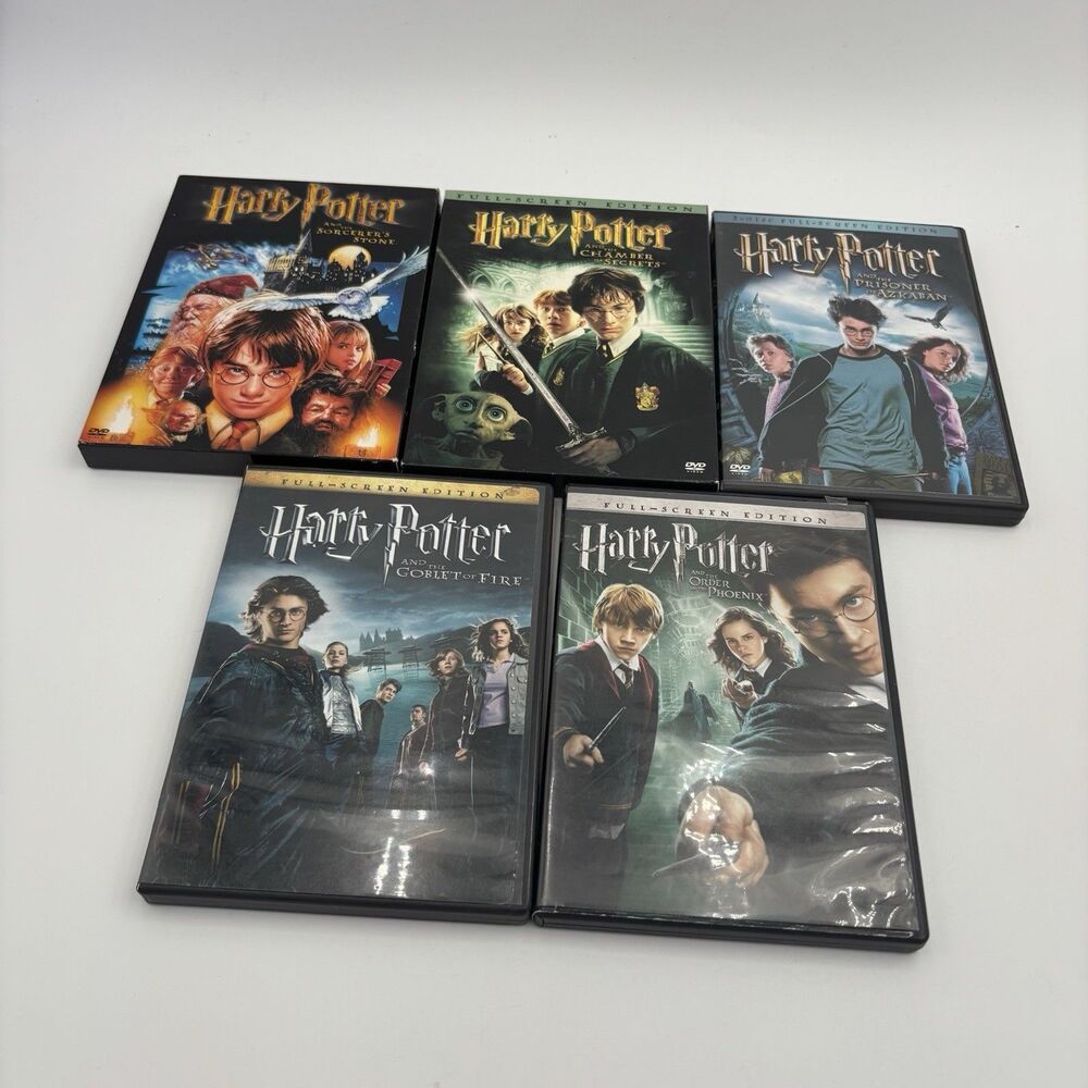 Harry Potter DVD Lot 1-5 Sorcerer's Stone Chamber Azkaban Goblet Phoenix Set